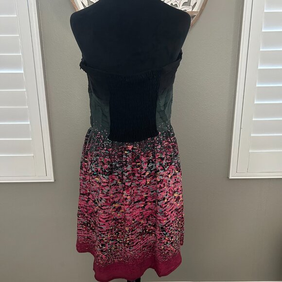 Anthropologie Charlie Jade Mini Dress 100% Silk Strapless Printed Ruched SZL - Picture 6 of 10